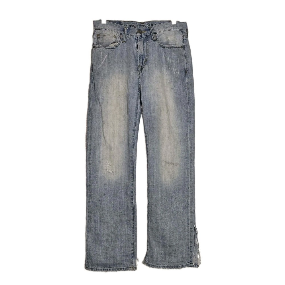 American Eagle Original Straight Jeans Men's 28x30 Light Wash Distressed Denim